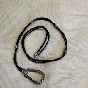 Brighton Black leather and Silver plate double barrel Braided Belt - small EUC